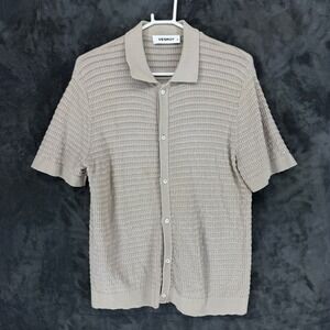 Venroy Mens Beige 100% Cotton Textured Pointelle Knit Short Sleeve Shirt Size M
